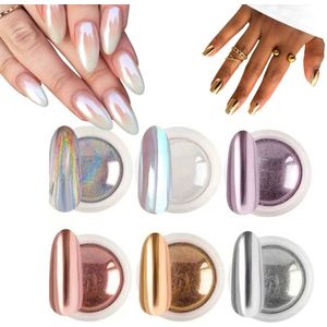 GUAPÀ® Holografische Glitter Poeder Set | 6 Nail Art glitters | Kameleon Chrome Poeders | Nail Art & Nagel Decoratie | Spiegel en pigment poeder | Chrome Nagels | 6 stuks diverse kleur Holografische Poeders