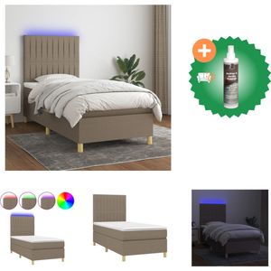 vidaXL Boxspring met matras en LED stof taupe 90x190 cm - Bed - Inclusief Reiniger