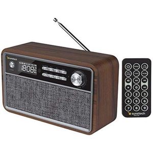 Compacte houten FM-radio met Bluetooth, klokkie en dual alarmfuncties