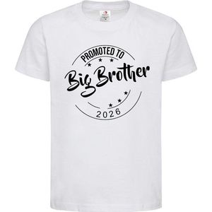 Shirt Aankondiging zwangerschap Promoted to Big Brother 2026 | korte mouw | Wit/zwart | maat 122/128 zwangerschap aankondiging bekendmaking Baby big bro brother Grote Broer