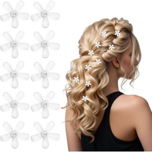 Mini-strass haarclip voor bloemenmeisjes - Wit met vijf bloemblaadjes