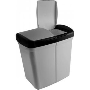Sunware Duo Prullenbak - Grijs/Zwart - 2 Compartimenten van 25L - Push Buttons voor Openen