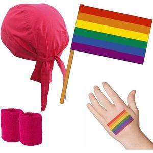 Roze/regenboog Gay Pride thema verkleed set voor volwassenen - LGBT/LGBTQ feestartikelen