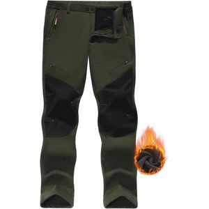 Heren Wandelbroek - Waterdichte Fleece Gevoerde Skibroek met 5 Zakken voor Kamperen en Skiën - Legergroen