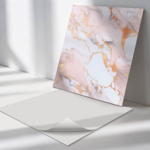 Wallfluent Vinyl Wandpaneel - Marmerpatroon met accenten Wandpaneel PVC - 50 cm x 50 cm - Beige Vinyl Wandpaneel - Set van 4 - Vierkant Wandbekleding Vinyl - Texturen Wandpaneel - Zelfklevend Wandpaneel - Wandpaneel Keuken en Badkamer