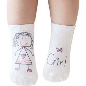 Baby Sokjes Meisje - Girl I Met Anti-Slip Onderkant I Katoenen Sokjes I Voor I Voor 12-24 maanden I Wit I 1 Paar