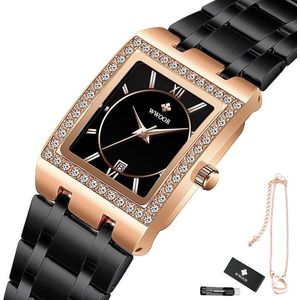 WWOOR - Horloge Dames - Cadeau voor Vrouw - 34 mm - Zwart Rosé