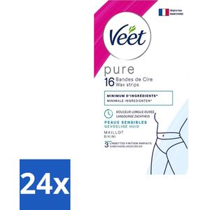 Veet Ontharingsstrips Bikinilijn Pure Gevoelige Huid 16 stuks per verpakking - Voordeelverpakking - 24 stuks