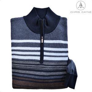 Trui 6006 navy/bruin gestreept korte rits - maat M