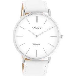 OOZOO Timepieces - Zilverkleurige horloge met witte leren band - C9310