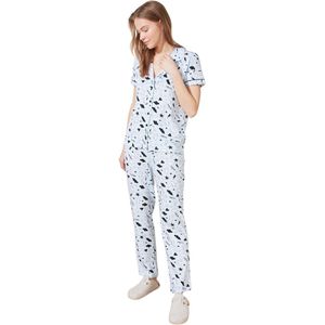 Trendyol Lichtroze 100% Katoenen Gebreide Pyjamaset Met Leuk Patroon En Bies Thmss19Ip0037