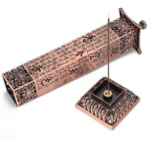 Incense Burner, Incense Tower Burner Holder, Red Copper Vertical Heart Sutra Craft Ornaments Tea Room Decoration