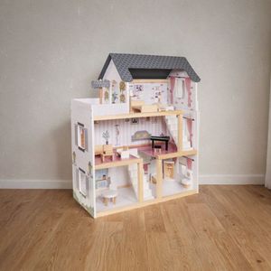 Houten Poppenhuis - Inclusief Meubels - 77cm - Wit