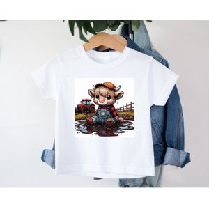 Kinder T-shirt met vrolijke print -boeren - tractor- wrangler -koeien -dieren - boy -girl - cow 4