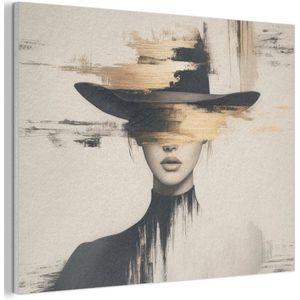 Akoestisch wandpaneel 100x70 cm - Vilt schilderij Vrouw - Hoed - Verf - Akoestische panelen - Geluidsdempende wanddecoratie - Geluidsisolatie woonkamer - Muurdecoratie geluidspanelen