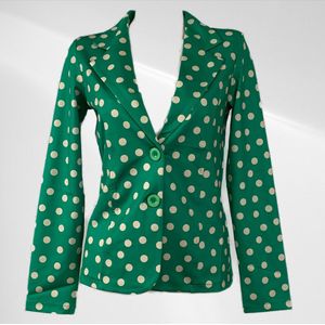 Angelle Milan - Casual blazer - Groen met witte stippen - Travelstof - Maat M - In 5 maten verkrijgbaar