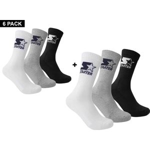 Starter - 6-Pack Crew Socks - Sokken - 27 - 30 - Zwart/Wit/Grijs