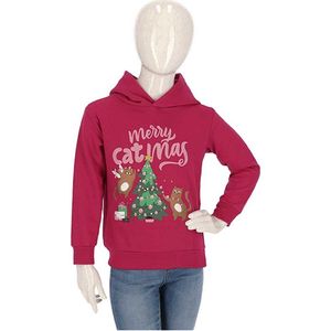 Apollo - Kids - Kerst - Hoodie - Merry - Catmas - Cyclaam - Maat 116/122
