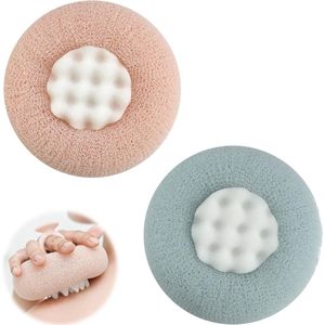 DEANKEJI Sponge for Shower, 2 Pieces, Shower Sponge, Flower Loop Sponge Pink and Cyan, Soft and Skin-Friendly, Suitable for Bathing and Showering