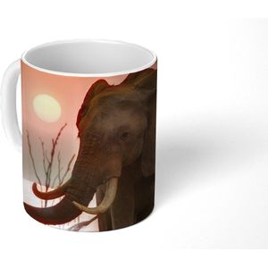 Mok - Koffiemok - Olifant tijdens zonsondergang - Mokken - 350 ML - Beker - Koffiemokken - Theemok