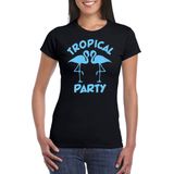 Bellatio Decorations Tropical party T-shirt dames - met glitters - zwart/blauw - carnaval/themafeest M