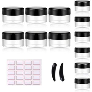 Allecto Premium - Set van 12 plastic crèmepotjes 5 en 10 ml - Transparante zalfpotjes met deksel - Mini-blikjes voor lippenbalsem en crème - Geschikt voor kaarsen en cosmetica - Navulbare lege potjes reispotjes