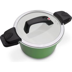 Ceramica Energiespaarpot, hoogwaardige kookpan met deksel, ideaal voor energiebesparend koken, keramische antiaanbaklaag, groen, aluminium, 24 cm, 6 liter