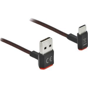 Delock USB-A naar USB-C Kabel - USB 2.0 - USB-A Haaks naar boven en onder - 0,2 meter - Zwart