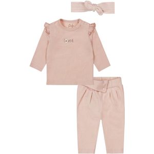 Dirkje - Basic Collection - BIO COTTON - Broek Light Dusty Pink - Shirt Light Dusty Pink met print - met haarbandje - Maat 56