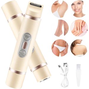 2 in 1 Ladyshave voor Vrouwen - Scheerapparaat Vrouw - Bikinitrimmer Dames - Mini haarverwijderaar voor nat en droog haar - Trimmer voor Vrouwen & Dames - Beige