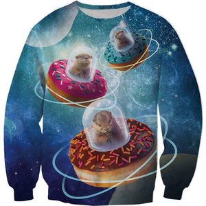 Otters in UFO's gemaakt van donuts Trui voor fout feest - Maat: L - Foute trui - Feestkleding - Festival Outfit - Fout Feest - Trui voor festivals - Rave party kleding - Rave outfit - Dieren kleding - Dierentrui -