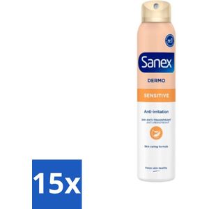 15 x Sanex Dermo - Gevoelig - Deodorant Spray - 24h Anti-Transpirant - Anti-Irritatie - 150 ml - 24 Uur Bescherming - Deodorant Voor Vrouwen - Deodorant Voor Mannen