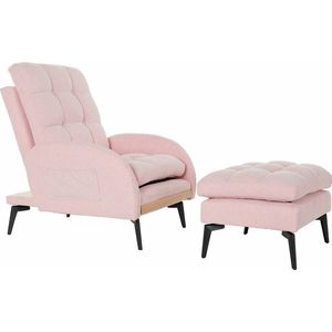 Moderne Slaapbank/Fauteuil Anne - Met Voetensteun - Lichtroze (74 x 165 x 41 cm) (74 x 85 x 90 cm)