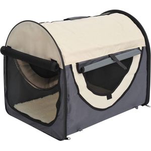 Honden Draagtas - Reisbench - Reismand Hond - Dieren Transport Box - Opvouwbaar - Maat S - 46x34x41 cm - Grijs Creme