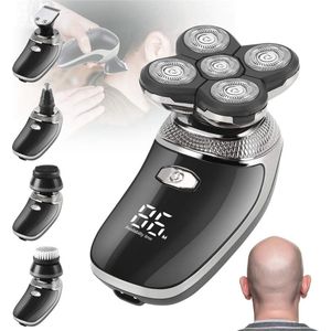 Oplaadbaar Elektrisch Scheerapparaat voor Heren - Draadloze en Waterdichte Scheerder met 5 Scheerkoppen en Multifunctionele Accessoires