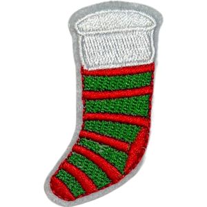 Kerst Kerstsok Strijk Embleem Patch Gestreept 4.2 cm / 6.4 cm / Groen Rood Wit