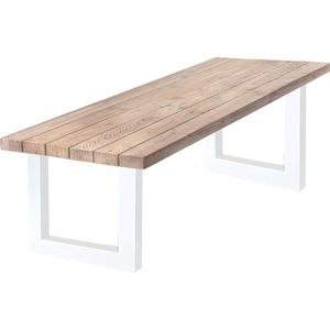 Douglas Tuintafel 220 x 100 - Witte Stalen U poten + Tijdelijk Gratis Onderhoudspakket - inclusief montage