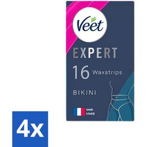 4 x Veet Expert Koude Waxstrips Bikini Sensitive 16 stuks per verpakking - Veet Ontharingsstrips - Bikinilijn Ontharen - Gevoelige Huid - Ontharingsstrips Oksels - Ontharen
