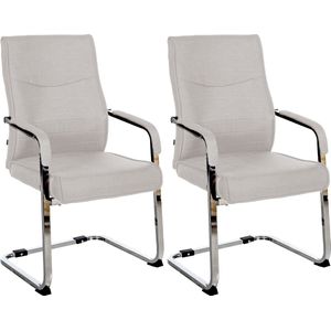 CLP Hobart Set van 2 Eetkamerstoelen - Bezoekersstoelen - Met armleuning - Verchroomd frame - grijs Stof