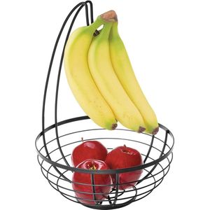 Austin fruitschaal met bananenhouder - Ronde fruitmand van metaal matzwart - iDesign friut basket