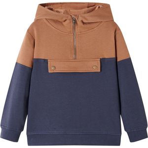 vidaXL-Kindersweater-met-capuchon-halve-rits-104-antraciet--en-cognackleurig
