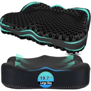 Zwart Zitkussen voor Pijnverlichting - Gel Zitkussen voor Bureaustoel, Rolstoel en Auto