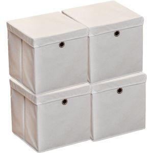 HI Opbergmand - 4x - grijs - 30 x 30 cm - kunststof - met deksel - vakkenkast