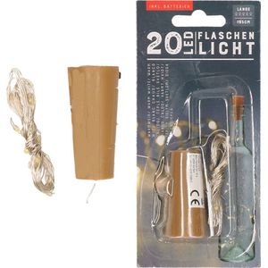 Set van 2x stuks kurk met LED lichtsnoer voor in wijnfles 195 cm - Flessen verlichting/lichtjes/led lampjes warm wit