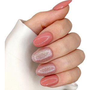 SD Press on Nails - B-69 - Plaknagels - Gelnagels - Handgemaakt - 20 stuks - Nude Glitter - Nepnagels - Kort Rond - Nude nagels - Nagelstudio - Gellak - Nail Art - Nagellijm - Nagels met lijm - Nepnagels - Nageltips - Nails at Home