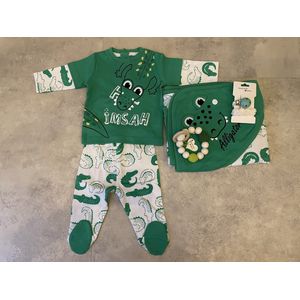 Baby pyjama krokodil met deken, handgemaakte Speenkoord en bijtring - Babykleding jongens