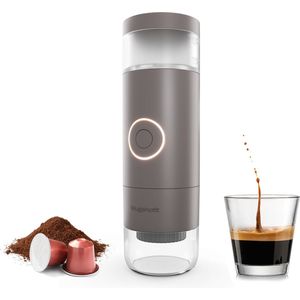 Mugshott - Slim Draagbaar koffiezetapparaat - Werkt met Gemalen koffie & Capsules - Bestuurbaar met Mobiele App, Instelbare Temperatuur, Pomppatroon & Koffiegrootte- 120 ml Reservoir - 18 Bar - Ontworpen in Nederland - 12 Volt Reiskoffiezetapparaat