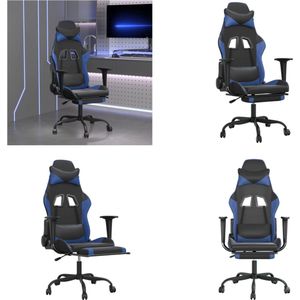 vidaXL Massage gamestoel met voetensteun kunstleer zwart en blauw - Gamingstoel - Gamingstoelen - Televisiestoel - Racingstoel