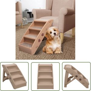 The Living Store Hondentrap inklapbaar 62x40x49,5 cm bruin - Huisdierentrap - Hondentrap - Kattentrap - Trappetje Voor Dieren - Trappen Voor Huisdieren