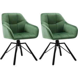 Eleganza Maison® - Eetkamerstoelen set van 2 - Luxueuze Velvet Stoelen - Stoel Draaibaar - Fluweel - Groen - 58,5x54,5x82,5 cm